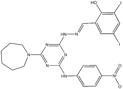 2-hydroxy-3,5-diiodobenzaldehyde (4-(1-azepanyl)-6-{4-nitroanilino}-1,3,5-triazin-2-yl)hydrazone Struktur