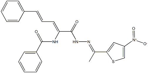 N-(1-{[2-(1-{4-nitro-2-thienyl}ethylidene)hydrazino]carbonyl}-4-phenyl-1,3-butadienyl)benzamide Struktur