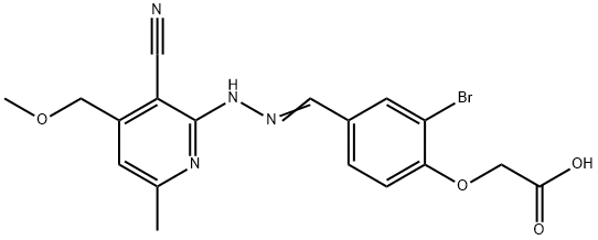 (2-bromo-4-{2-[3-cyano-4-(methoxymethyl)-6-methyl-2-pyridinyl]carbohydrazonoyl}phenoxy)acetic acid Struktur