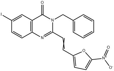 3-benzyl-2-(2-{5-nitro-2-furyl}vinyl)-6-iodo-4(3H)-quinazolinone Struktur