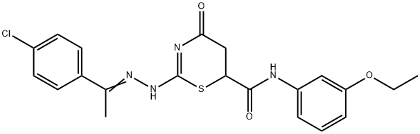 2-{[1-(4-chlorophenyl)ethylidene]hydrazono}-N-(3-ethoxyphenyl)-4-oxo-1,3-thiazinane-6-carboxamide Struktur