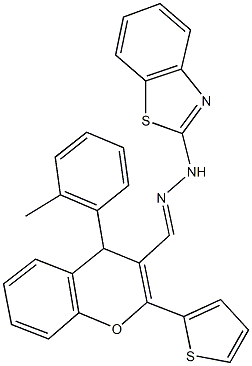 4-(2-methylphenyl)-2-(2-thienyl)-4H-chromene-3-carbaldehyde 1,3-benzothiazol-2-ylhydrazone Struktur