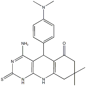 4-amino-5-[4-(dimethylamino)phenyl]-8,8-dimethyl-2-thioxo-2,5,7,8,9,10-hexahydropyrimido[4,5-b]quinolin-6(1H)-one Struktur