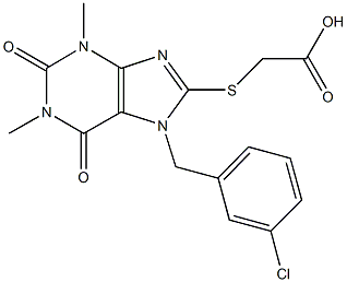 {[7-(3-chlorobenzyl)-1,3-dimethyl-2,6-dioxo-2,3,6,7-tetrahydro-1H-purin-8-yl]sulfanyl}acetic acid Struktur