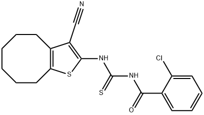 N-(2-chlorobenzoyl)-N'-(3-cyano-4,5,6,7,8,9-hexahydrocycloocta[b]thien-2-yl)thiourea Struktur