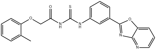 N-[(2-methylphenoxy)acetyl]-N'-(3-[1,3]oxazolo[4,5-b]pyridin-2-ylphenyl)thiourea Struktur