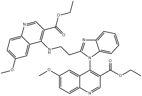 ethyl 4-[2-(2-{[3-(ethoxycarbonyl)-6-methoxy-4-quinolinyl]amino}ethyl)-1H-benzimidazol-1-yl]-6-methoxy-3-quinolinecarboxylate Struktur