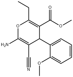 methyl 6-amino-5-cyano-2-ethyl-4-(2-methoxyphenyl)-4H-pyran-3-carboxylate Struktur