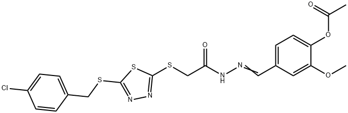 4-{2-[({5-[(4-chlorobenzyl)sulfanyl]-1,3,4-thiadiazol-2-yl}sulfanyl)acetyl]carbohydrazonoyl}-2-methoxyphenyl acetate Struktur