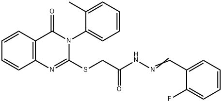 N'-(2-fluorobenzylidene)-2-{[3-(2-methylphenyl)-4-oxo-3,4-dihydro-2-quinazolinyl]sulfanyl}acetohydrazide Struktur