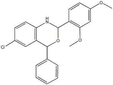 6-chloro-2-(2,4-dimethoxyphenyl)-4-phenyl-1,4-dihydro-2H-3,1-benzoxazine Struktur