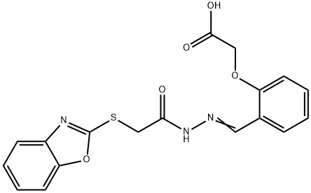 (2-{2-[(1,3-benzoxazol-2-ylsulfanyl)acetyl]carbohydrazonoyl}phenoxy)acetic acid Struktur