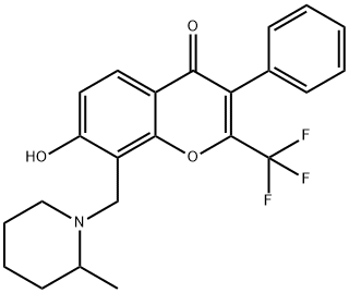 7-hydroxy-8-[(2-methyl-1-piperidinyl)methyl]-3-phenyl-2-(trifluoromethyl)-4H-chromen-4-one Struktur