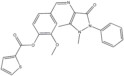 4-{[(1,5-dimethyl-3-oxo-2-phenyl-2,3-dihydro-1H-pyrazol-4-yl)imino]methyl}-2-methoxyphenyl 2-thiophenecarboxylate Struktur