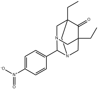 5,7-diethyl-2-{4-nitrophenyl}-1,3-diazatricyclo[3.3.1.1~3,7~]decan-6-one Struktur