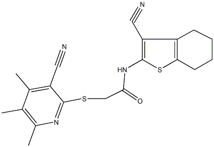 N-(3-cyano-4,5,6,7-tetrahydro-1-benzothien-2-yl)-2-[(3-cyano-4,5,6-trimethyl-2-pyridinyl)sulfanyl]acetamide Struktur