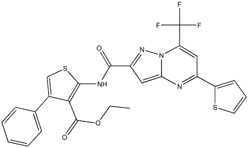 ethyl 4-phenyl-2-({[5-(2-thienyl)-7-(trifluoromethyl)pyrazolo[1,5-a]pyrimidin-2-yl]carbonyl}amino)-3-thiophenecarboxylate Struktur