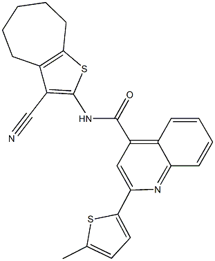 N-(3-cyano-5,6,7,8-tetrahydro-4H-cyclohepta[b]thien-2-yl)-2-(5-methyl-2-thienyl)-4-quinolinecarboxamide Struktur