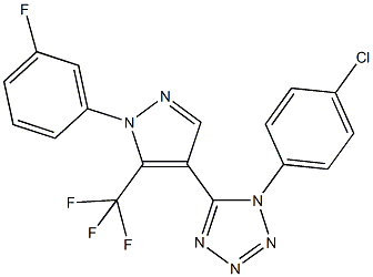 1-(4-chlorophenyl)-5-[1-(3-fluorophenyl)-5-(trifluoromethyl)-1H-pyrazol-4-yl]-1H-tetraazole Struktur