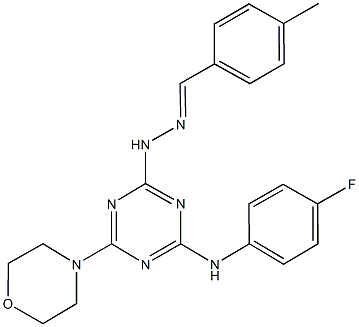 4-methylbenzaldehyde [4-(4-fluoroanilino)-6-(4-morpholinyl)-1,3,5-triazin-2-yl]hydrazone Struktur