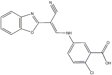 5-{[2-(1,3-benzoxazol-2-yl)-2-cyanovinyl]amino}-2-chlorobenzoic acid Struktur