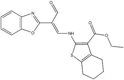 ethyl 2-{[2-(1,3-benzoxazol-2-yl)-3-oxo-1-propenyl]amino}-4,5,6,7-tetrahydro-1-benzothiophene-3-carboxylate Struktur