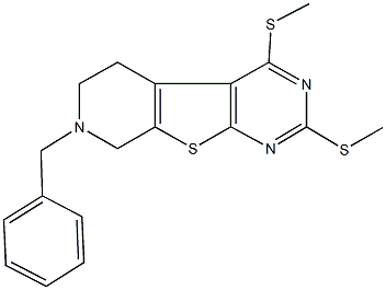 7-benzyl-2,4-bis(methylsulfanyl)-5,6,7,8-tetrahydropyrido[4',3':4,5]thieno[2,3-d]pyrimidine Struktur