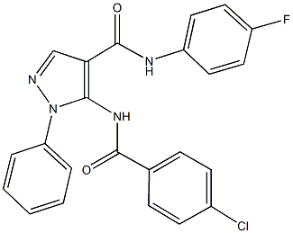 5-[(4-chlorobenzoyl)amino]-N-(4-fluorophenyl)-1-phenyl-1H-pyrazole-4-carboxamide Struktur