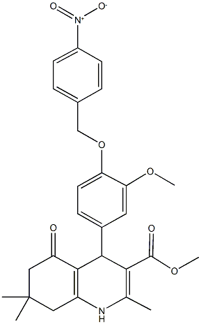 methyl 4-[4-({4-nitrobenzyl}oxy)-3-methoxyphenyl]-2,7,7-trimethyl-5-oxo-1,4,5,6,7,8-hexahydro-3-quinolinecarboxylate Struktur