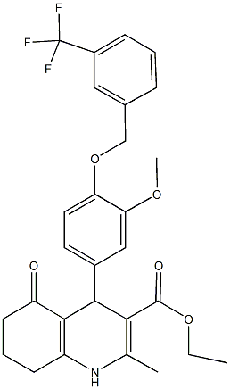 ethyl 4-(3-methoxy-4-{[3-(trifluoromethyl)benzyl]oxy}phenyl)-2-methyl-5-oxo-1,4,5,6,7,8-hexahydro-3-quinolinecarboxylate Struktur