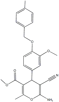 methyl 6-amino-5-cyano-4-{3-methoxy-4-[(4-methylbenzyl)oxy]phenyl}-2-methyl-4H-pyran-3-carboxylate Struktur