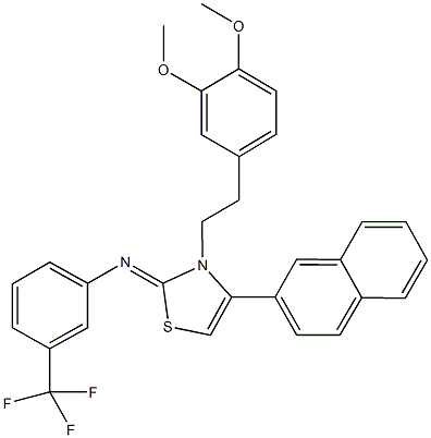 N-(3-[2-(3,4-dimethoxyphenyl)ethyl]-4-(2-naphthyl)-1,3-thiazol-2(3H)-ylidene)-N-[3-(trifluoromethyl)phenyl]amine Struktur