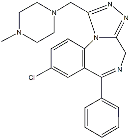 8-chloro-1-[(4-methyl-1-piperazinyl)methyl]-6-phenyl-4H-[1,2,4]triazolo[4,3-a][1,4]benzodiazepine Struktur