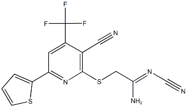 N'-cyano-2-{[3-cyano-6-(2-thienyl)-4-(trifluoromethyl)-2-pyridinyl]sulfanyl}ethanimidamide Struktur