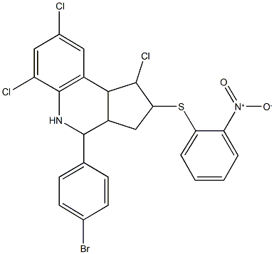 4-(4-bromophenyl)-1,6,8-trichloro-2-({2-nitrophenyl}sulfanyl)-2,3,3a,4,5,9b-hexahydro-1H-cyclopenta[c]quinoline Struktur