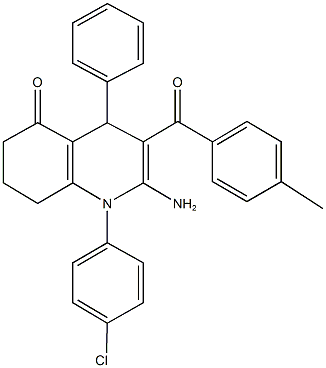 2-amino-1-(4-chlorophenyl)-3-(4-methylbenzoyl)-4-phenyl-4,6,7,8-tetrahydro-5(1H)-quinolinone Struktur