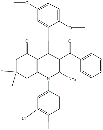 2-amino-3-benzoyl-1-(3-chloro-4-methylphenyl)-4-(2,5-dimethoxyphenyl)-7,7-dimethyl-4,6,7,8-tetrahydro-5(1H)-quinolinone Struktur