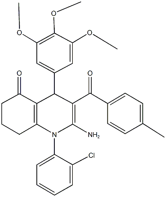 2-amino-1-(2-chlorophenyl)-3-(4-methylbenzoyl)-4-(3,4,5-trimethoxyphenyl)-4,6,7,8-tetrahydro-5(1H)-quinolinone Struktur