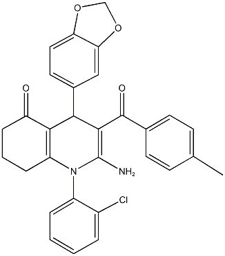 2-amino-4-(1,3-benzodioxol-5-yl)-1-(2-chlorophenyl)-3-(4-methylbenzoyl)-4,6,7,8-tetrahydro-5(1H)-quinolinone Struktur