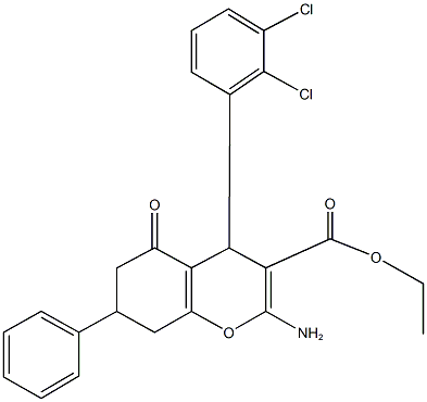 ethyl 2-amino-4-(2,3-dichlorophenyl)-5-oxo-7-phenyl-5,6,7,8-tetrahydro-4H-chromene-3-carboxylate Struktur