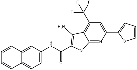 3-amino-N-(2-naphthyl)-6-(2-thienyl)-4-(trifluoromethyl)thieno[2,3-b]pyridine-2-carboxamide Struktur