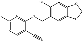 2-{[(6-chloro-1,3-benzodioxol-5-yl)methyl]sulfanyl}-6-methylnicotinonitrile Struktur