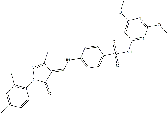 N-(2,6-dimethoxy-4-pyrimidinyl)-4-({[1-(2,4-dimethylphenyl)-3-methyl-5-oxo-1,5-dihydro-4H-pyrazol-4-ylidene]methyl}amino)benzenesulfonamide Struktur