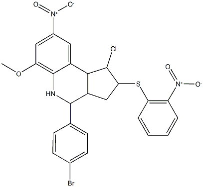 4-(4-bromophenyl)-1-chloro-8-nitro-2-({2-nitrophenyl}sulfanyl)-6-methoxy-2,3,3a,4,5,9b-hexahydro-1H-cyclopenta[c]quinoline Struktur