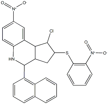 1-chloro-8-nitro-2-({2-nitrophenyl}sulfanyl)-4-(1-naphthyl)-2,3,3a,4,5,9b-hexahydro-1H-cyclopenta[c]quinoline Struktur