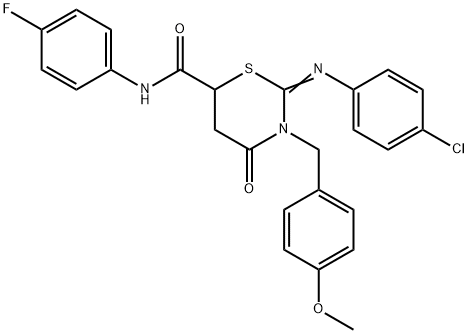 2-[(4-chlorophenyl)imino]-N-(4-fluorophenyl)-3-(4-methoxybenzyl)-4-oxo-1,3-thiazinane-6-carboxamide Struktur