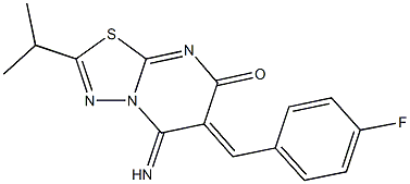 6-(4-fluorobenzylidene)-5-imino-2-isopropyl-5,6-dihydro-7H-[1,3,4]thiadiazolo[3,2-a]pyrimidin-7-one Struktur