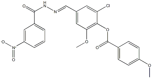 2-chloro-4-(2-{3-nitrobenzoyl}carbohydrazonoyl)-6-methoxyphenyl 4-methoxybenzoate Struktur