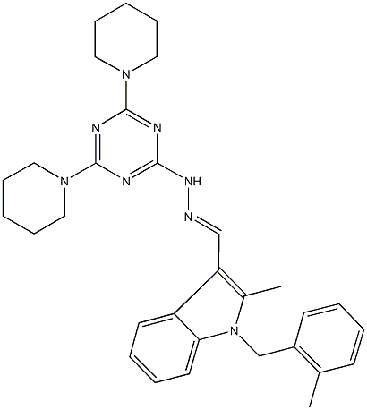 2-methyl-1-(2-methylbenzyl)-1H-indole-3-carbaldehyde [4,6-di(1-piperidinyl)-1,3,5-triazin-2-yl]hydrazone Struktur