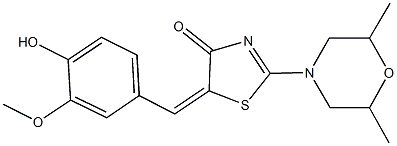 2-(2,6-dimethyl-4-morpholinyl)-5-(4-hydroxy-3-methoxybenzylidene)-1,3-thiazol-4(5H)-one Struktur